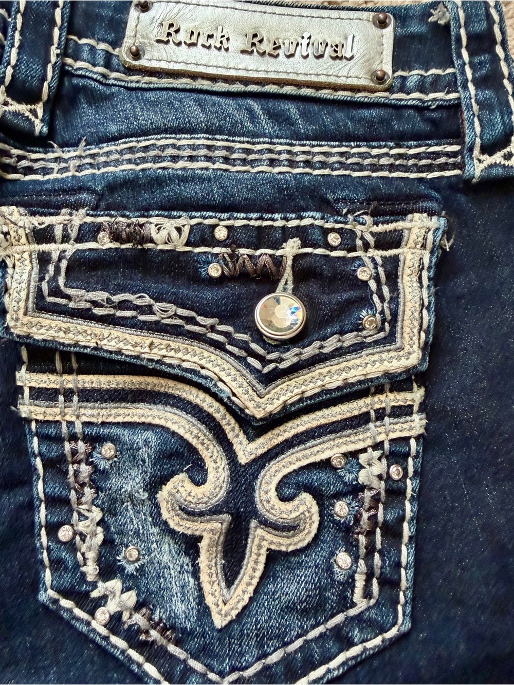 Rock Revival Jeans Womens Size 26 Kai Skinny Y2K Dark Blue Denim Embellished - Picture 12 of 13